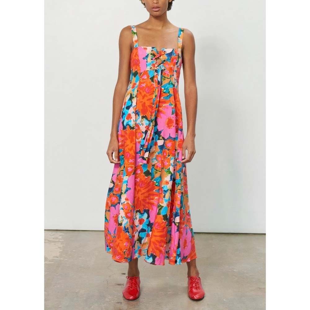 Mara Hoffman Pink and Orange Floral Midi Dress